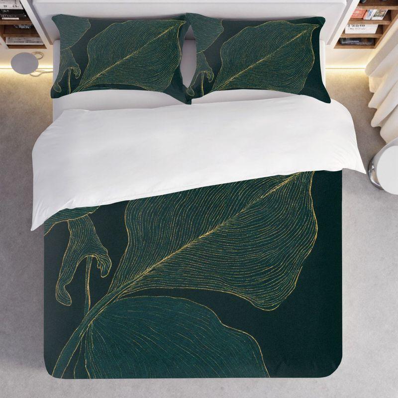 3-Piece Bedding Pillowcase Quilt Cover Set Dark Cyan Leaf 2D Digital Printing Suitable For Bedroom Hotel Dormitory Decoration