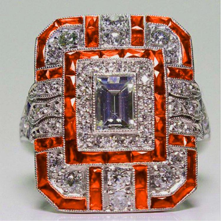 

Кольцо Chenrui в ретро этническом стиле с квадратным цирконом и микропаве из бриллиантов Size 9 красный/оранжевый