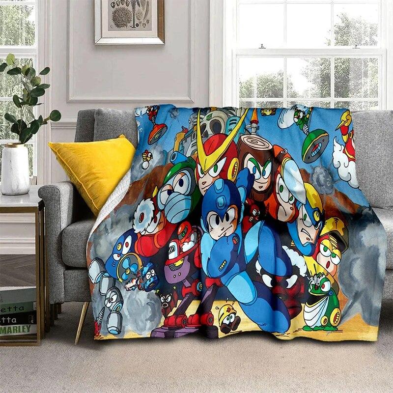 Retro Games Megaman Rockman Cartoon Blanket,Soft Throw Blanket for Home Bedroom Bed Sofa Picnic Travel Office Cover Blanket Kids