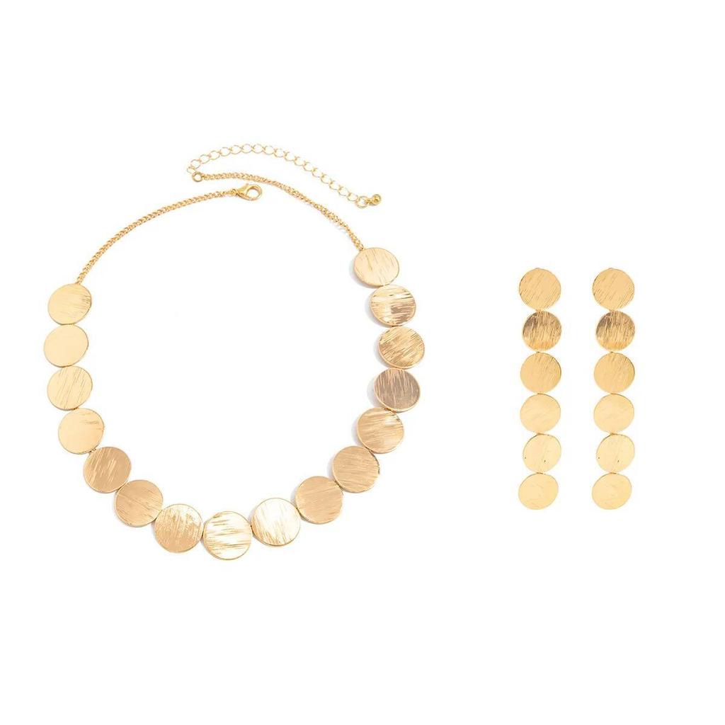 Ingemark Elegantes Metall Rund Pailletten Choker Halskette Hängende Ohrringe Schmuckset für Damen Luxuriös Einfach Schlüsselbein Accessoires Geschenk