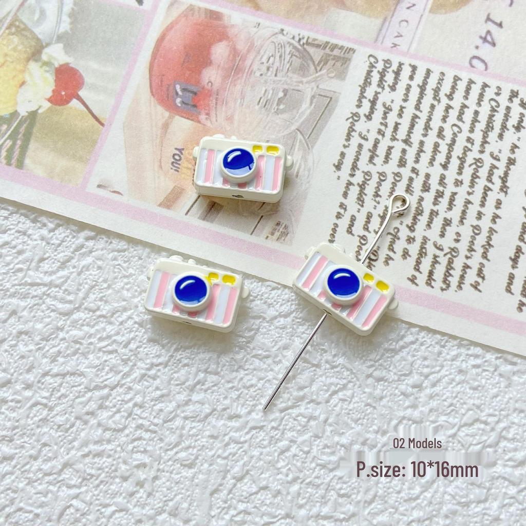 Pink White Bunny Bear Camera Cat Alloy Beaded Charm Bracelet/Necklace Accessories