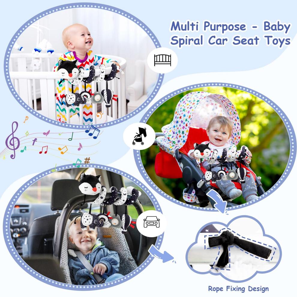 Funsland Spiral Pram Toys for Babies, Musical Infant Car Seat Toys Stroller Spiral Hanging Toys for Baby Girl 3-12 Months, Sensory Early Education Fo