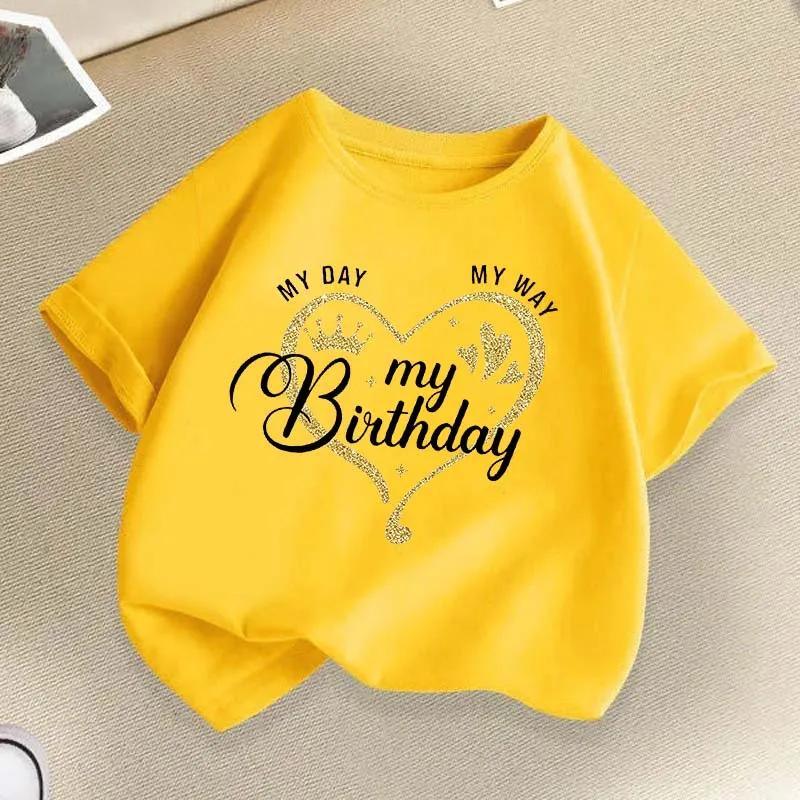 My Birthday Heart Cute Children Print Tshirts Summer Girls Casual Funny Colorful Tops Kids Comfortable ONeck Short Sleeve Tees