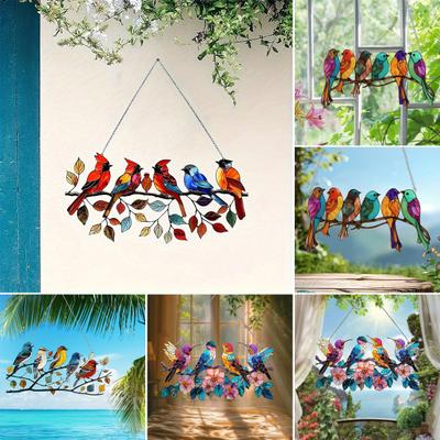 Bunte Vögel Sonnenfänger Acryl-Stil Sonnenfänger Vogel Hängeornament Buntglas Liebhaber Geschenk für Zuhause