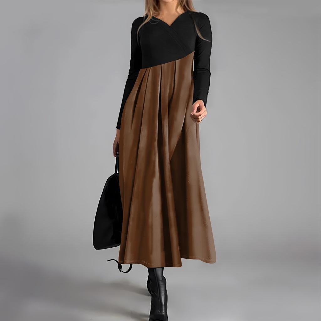 Ladies' Casual V-neck Long Sleeved Dress Color Loose And Oversized Dress