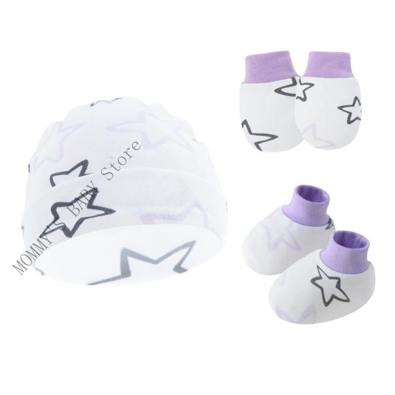 3Pcs Newborns Essential Outfit Set Cotton Anti Scratch Hat with Mittens Foot Cover Feature Gentle Skin Friendly Fabric