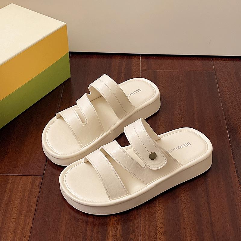 

Крутые шлепанцы на толстой подошве для летней уличной носки для женщин 2025 новые на плоской подошве с перемычкой для беременных повседневные нескользящие с юбкой крутые 40 бежевый