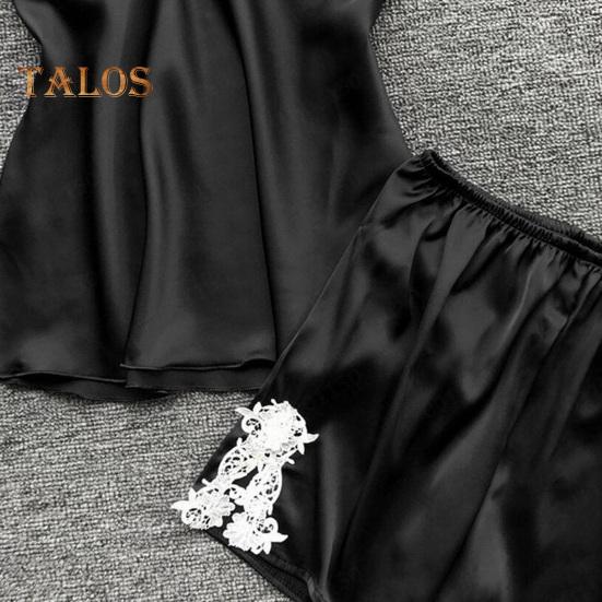 5 Pcs/Set Women Pajamas Suit Nightgown Nightdress Top Shorts Pants Set Silky Satin Lace Patchwork Loose Lace-up Waist Thin Women Homewear Set