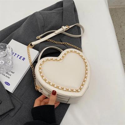 Red Heart-shaped Women's Bag  High-end Chain  Trendy Tasseled Bag  Retro Texture  Red PU Underarm Bag