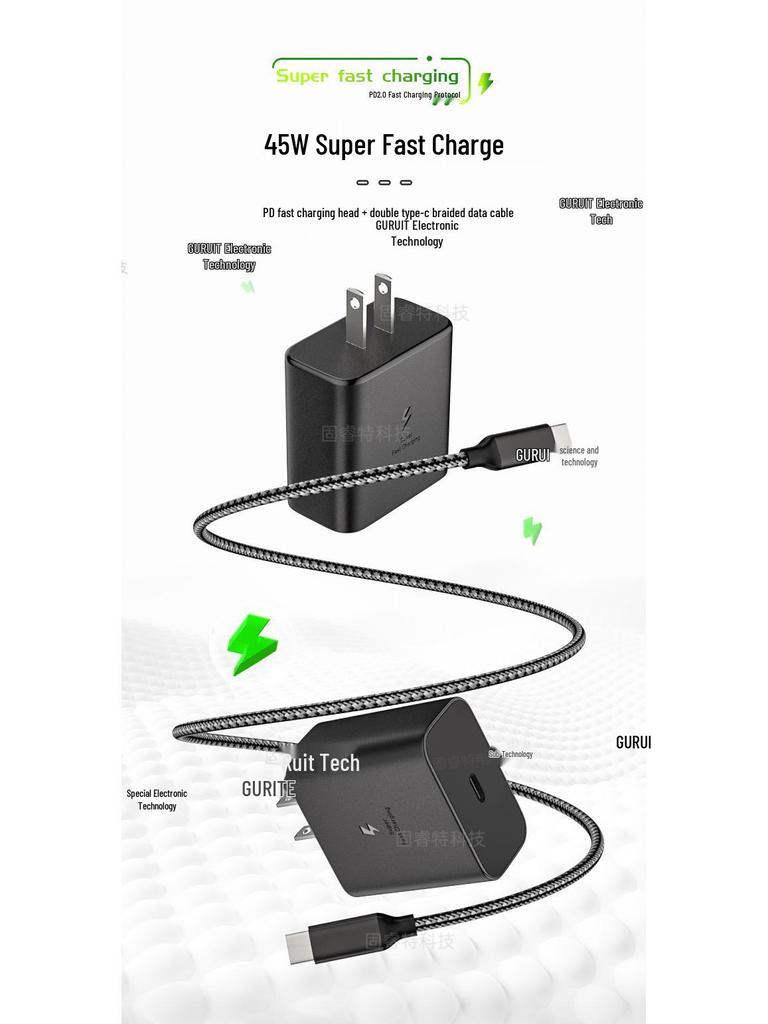 Samsung PD 45W Fast Charger Set for Galaxy S24/23 - US Standard, Cross-Border Compatible