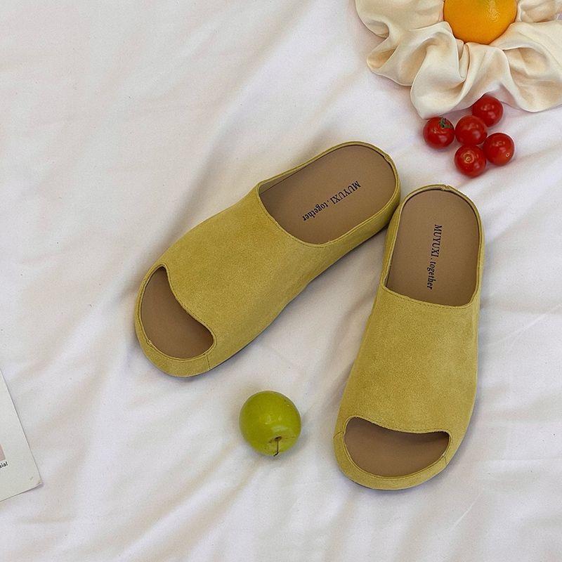 Suede soft-soled thick-soled slippers for women's summer wear soft-soled slippers with Boken ugly and cool slippers tide