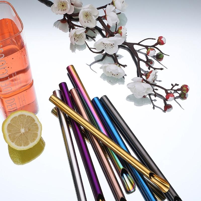 Wide Opening Cup Tubes, Seven Count 304 Steel Beverage Tube Set for Fruit Beverage Cups, Counter Corners and Casual Household Serving