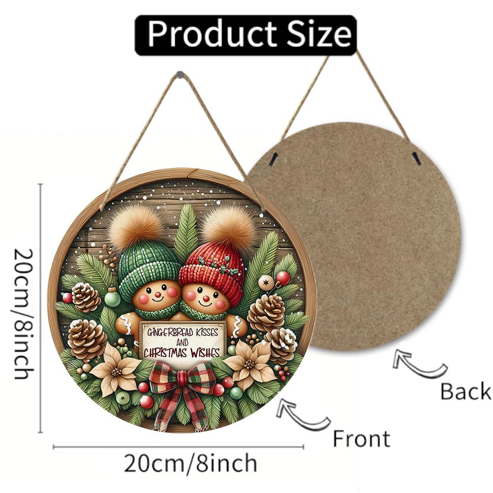 Gingerbread couple Christmas decor Round Wooden Hanging Plaque festive wall sign rustic holiday ornament for front door home party supplies
