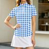 Women's Casual Plaid Short Sleeve Shirt with Collar, Zipper Front and Side Pockets
