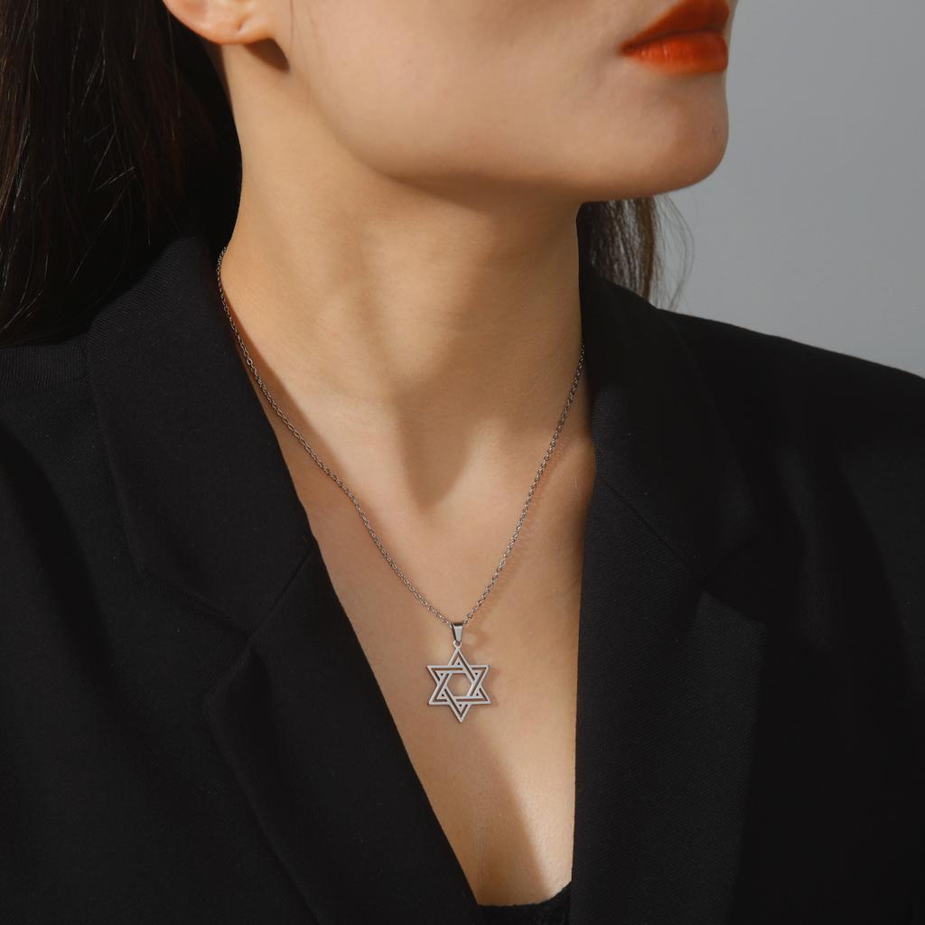 New Fashion Star of David Pendant Necklace Simple Stainless Steel Necklace Jewelry Gift Wholesale