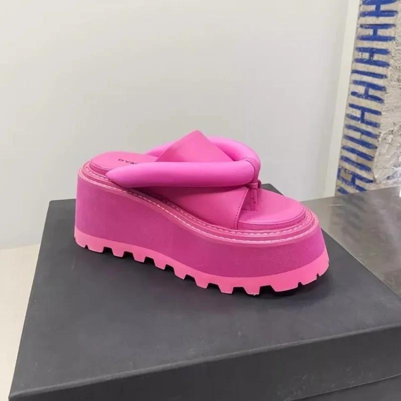 Fashion Women Slippers Summer Wedges Round Toe Women's Sandals Black Pink High Heels Platform Dress Women Flip-flops Zapatillas De Mujer