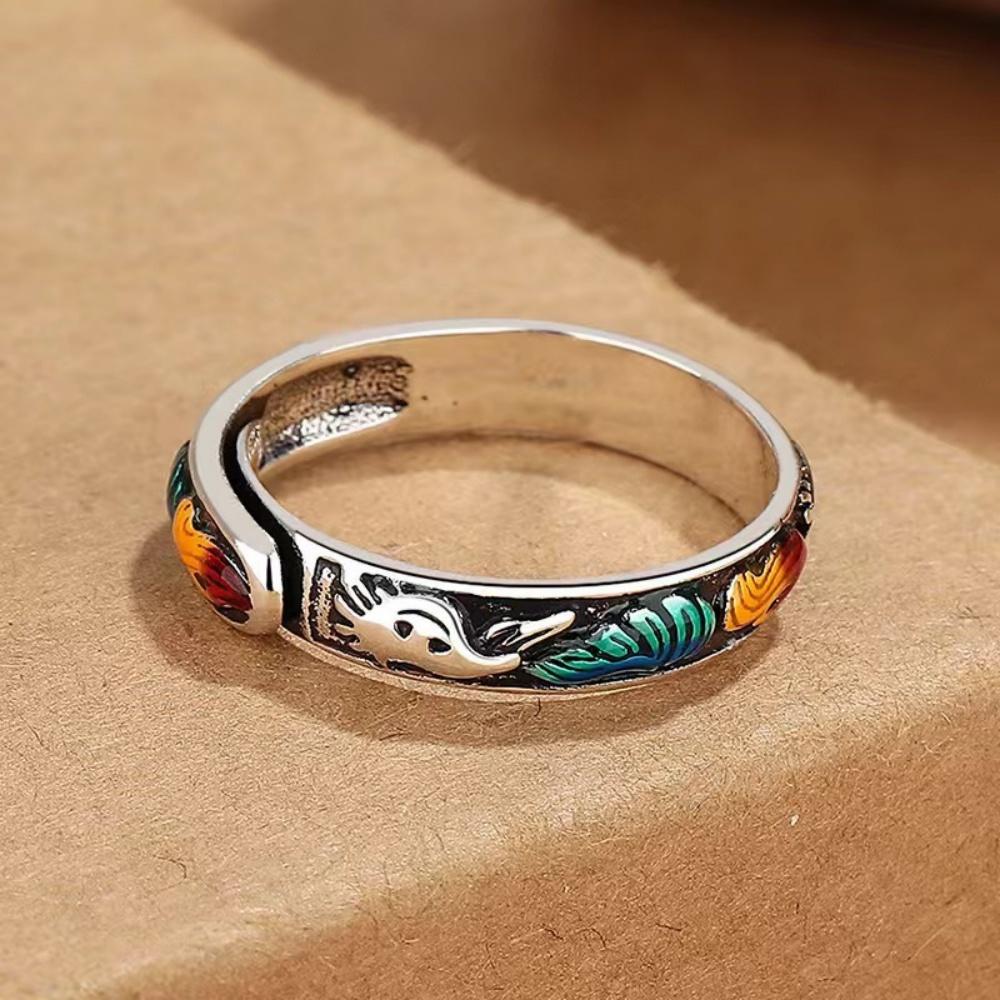 New Colorful Enamel Fox Ring Adjustable Unique Simple  Retro Ethnic Style Accessory Gift for Men And Women