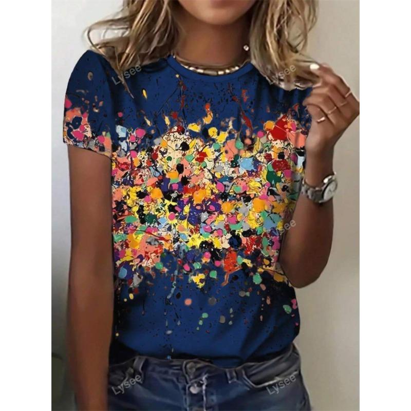 Colorful Leopard Print Women's T-shirt  Fashion Women's Leopard Print Short Sleeve Top Summer Everyday Casual O-neck T-shir