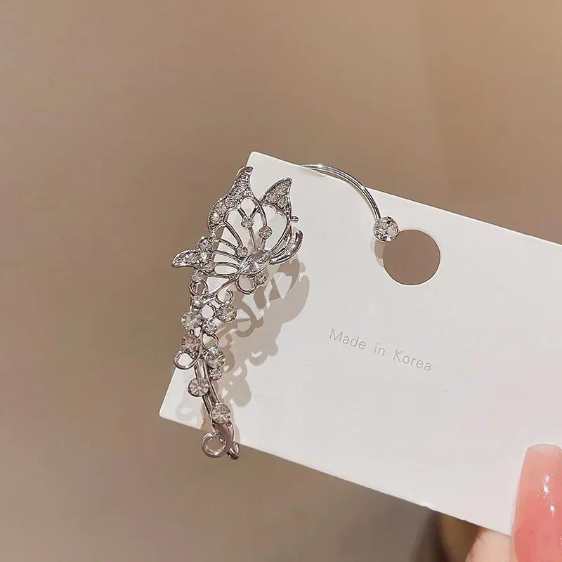 Korean Elf Butterfly Ear Cuff Fake Piercing Clip Earrings for Women Fashion Sparkling Zircon Crystal Wedding Bride Jewelry Gift