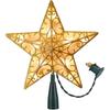 Christmas Star Tree Topper, Plug in Sliver Glittered 3D Star Tree Topper, Metal Hollow Designed Built-in 10 Bulbs String Lights for Indoor Office