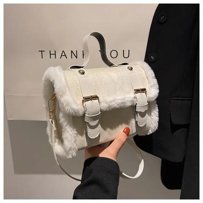Borsa a tracolla/spalla da donna invernale in peluche d'agnello e velluto, piccola borsa a mano quadrata da signora