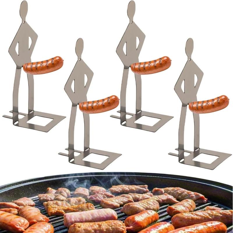 Stal Nierdzewna Uchwyty do Hot-Dogów Zabawny Stojak na Kiełbaski Stojące Mężczyźni Ruszty Piknikowe Narzędzia do Gotowania na Zewnątrz Akcesoria do Grilla