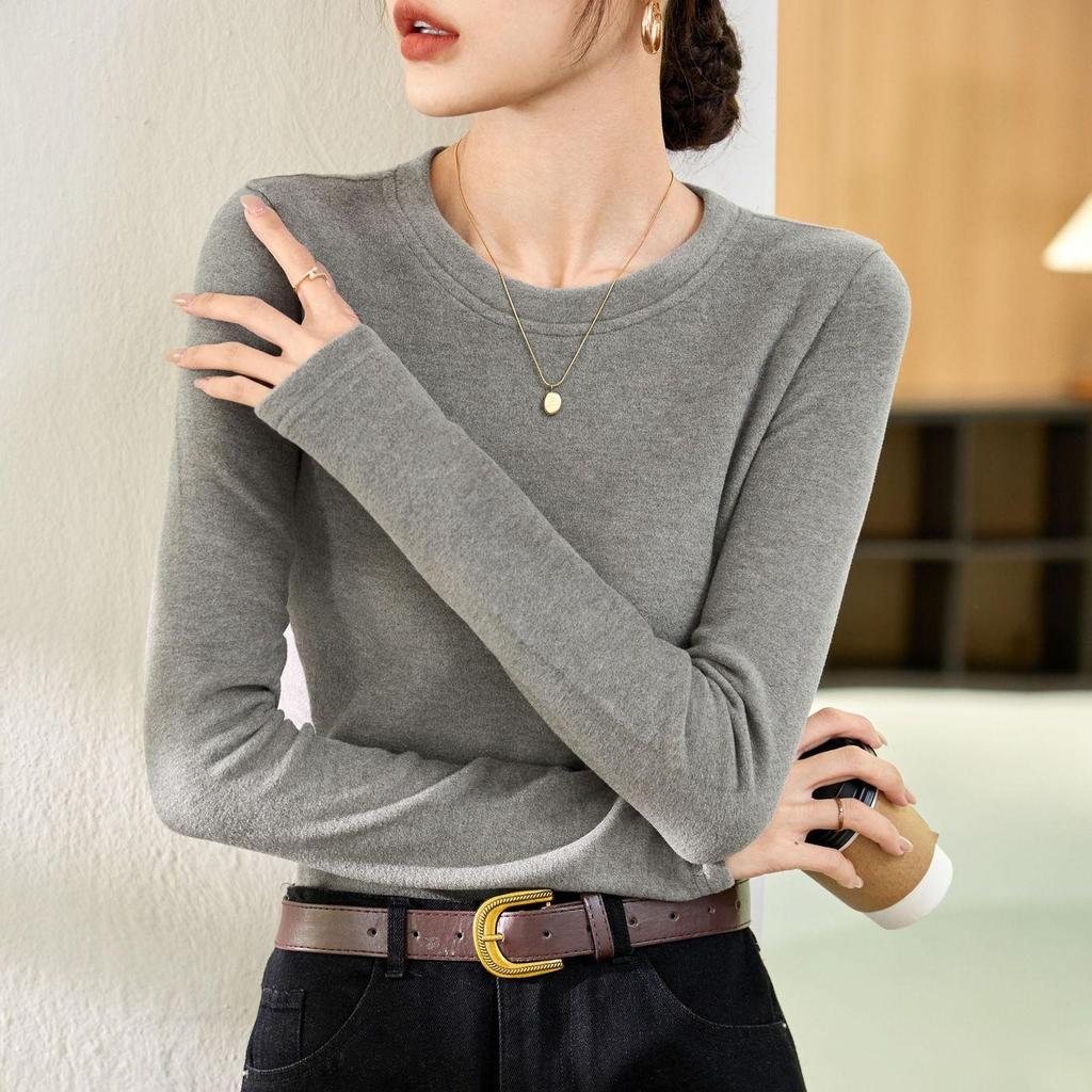 Women's German Velvet Double-Sided Red Half-High Collar Long-Sleeve Top - New for Autumn/Winter 2024