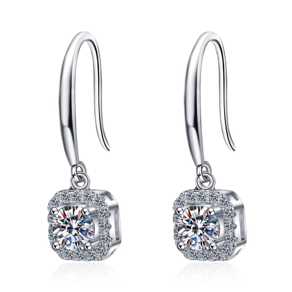 S925 Sterling Silver D Color Moissanite Earrings for Women with Pt950 Gold Plated Simple Square Bag Earrings and Ear Hooks
