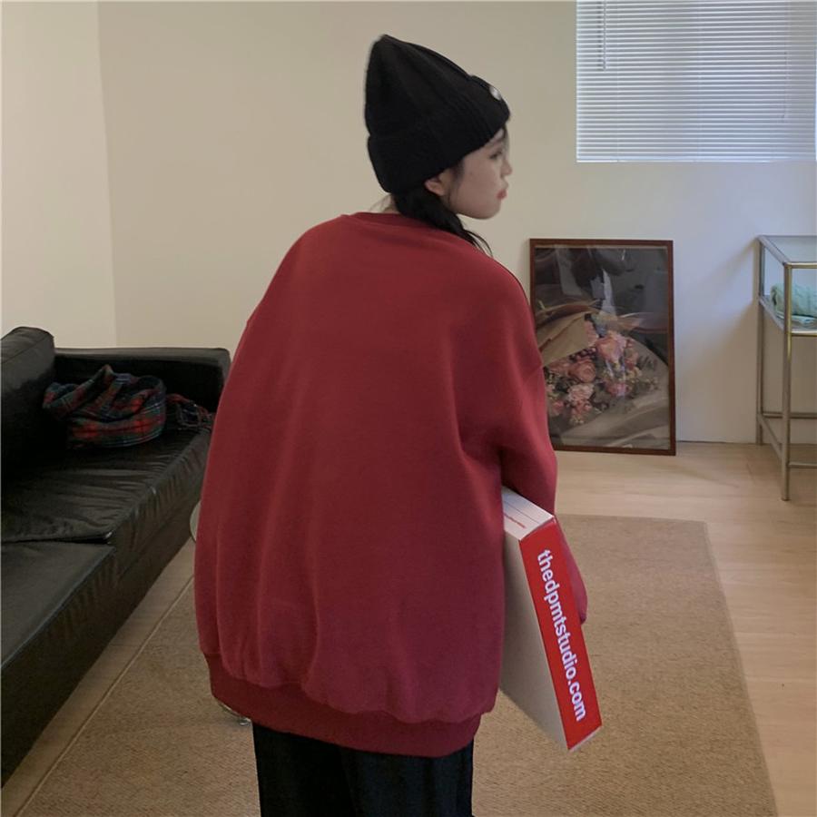 Spring/Autumn Women's Hoodie, Korean Style Loose Long Sleeve Fleece Crew Neck Sweatshirt for Women
