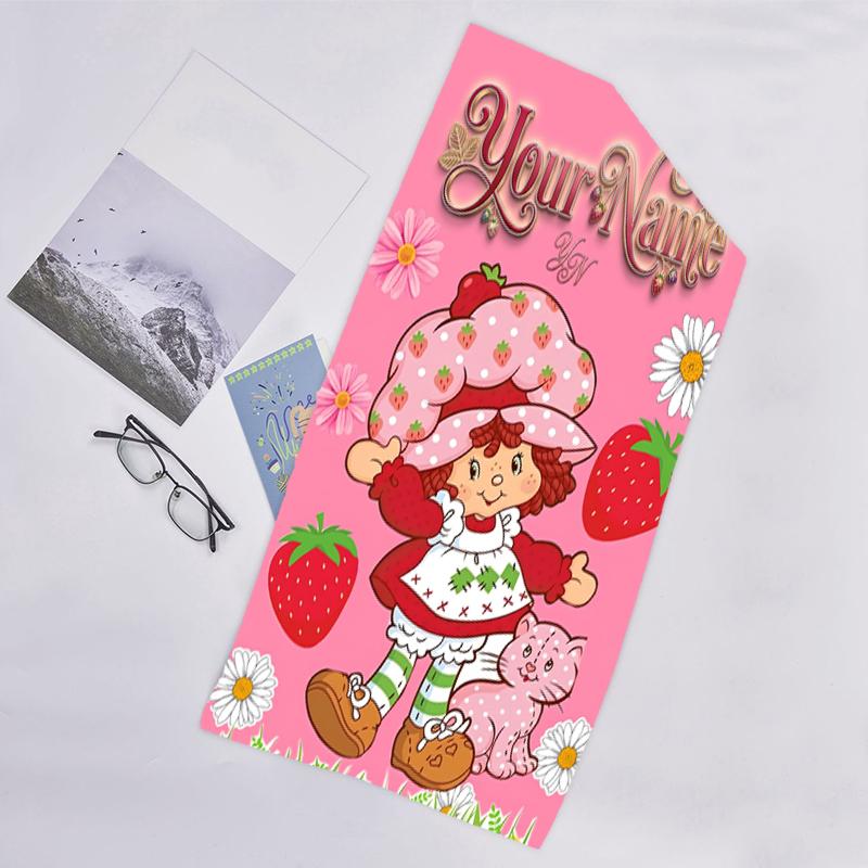 1pc Princess Strawberry Beach Towel with Custom Name, Beach and Seaside Swimming Pool Equipment, Fashion Pattern, Rectangular, Travel Essential