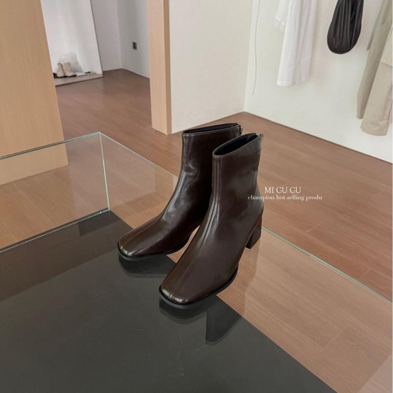 2025 Autumn and Winter New Square Head Thick Heel Rear Zipper Low Tube Thin Martin Women's Short Boots
