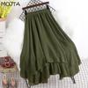 MOJTA Jupe mi-longue printemps été femme taille élastique jupe taille haute jupe trapèze
