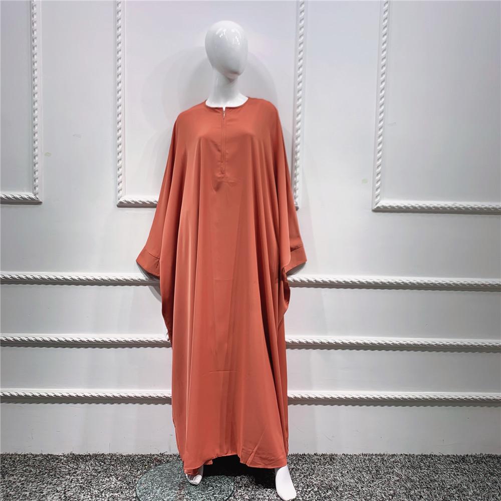 Loriya Solid Color Batwing Sleeve Long Robe - New Pink/Apricot (LR425)