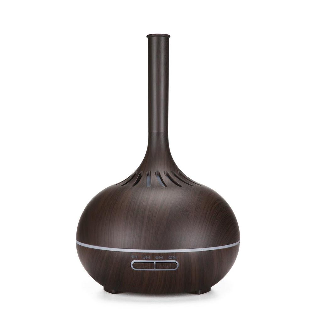 Remote-Controlled Wood Grain Aromatherapy Humidifier with Seven-Color LED Lamp