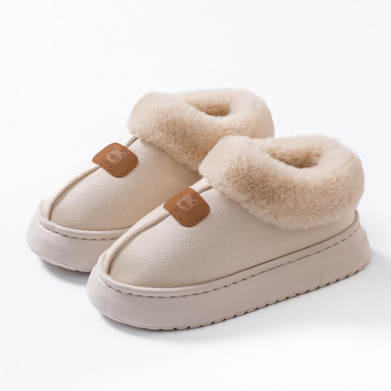 thick-soled bag and cotton slippers, plush cotton shoes for home use in autumn and winter, and couple warm snow boots when going out.