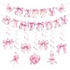 Bow Party Birthday Banner Girl's Birthday Pink Bow Spiral Pendant