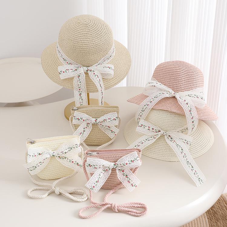 Girls' French Summer Straw Sun Hat - Wide Brim, UV Protection, Breathable Design