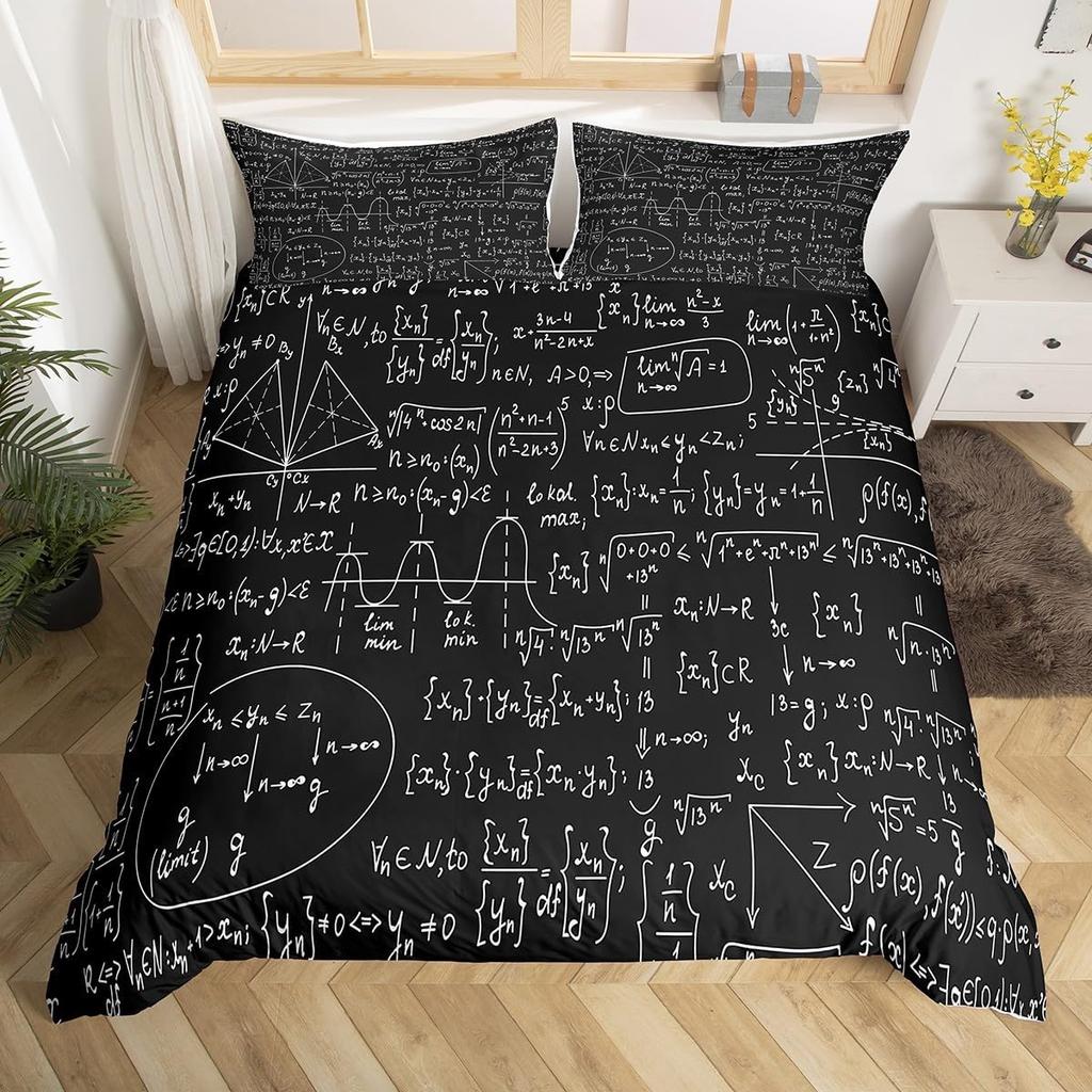 Science Formula Duvet Cover King 2/3 Pcs Math Equation Bedding Set For Boys Girls Chemical Math Geometry Subject Comforter Cover