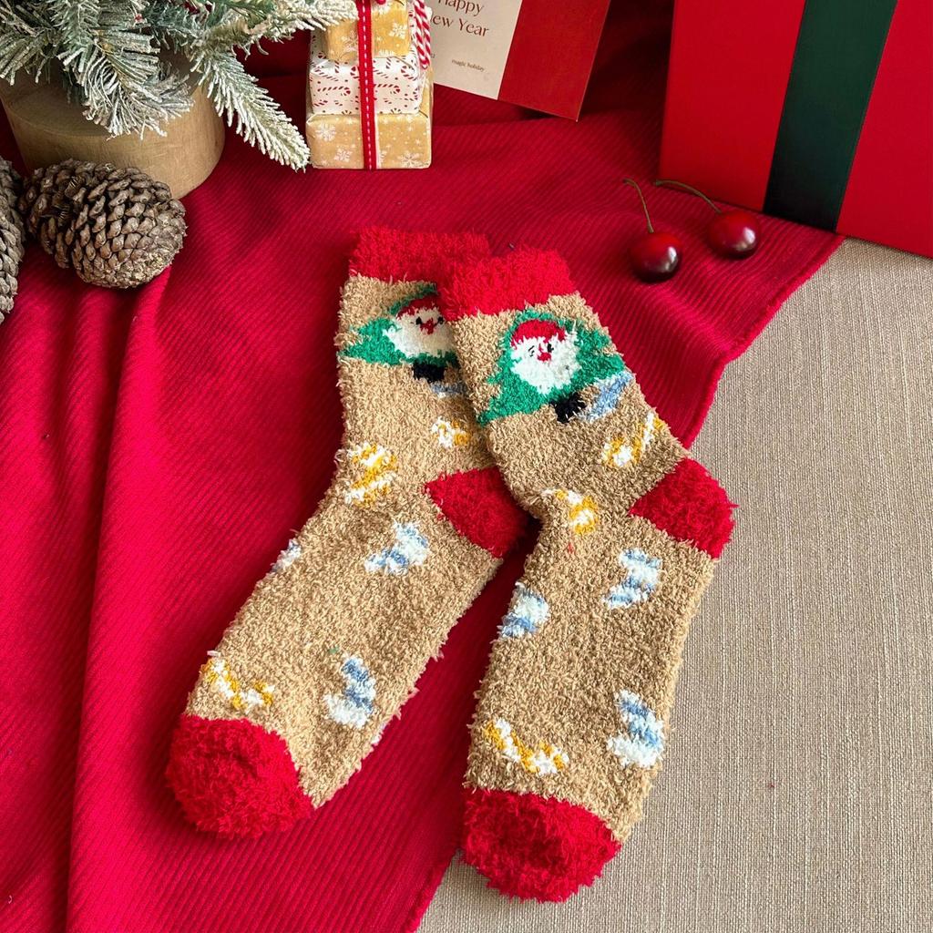 Damen Flauschige Cartoon Plüsch Weihnachtsstrümpfe - Warmer Korallenfleece, Nicht fusselnd, Gemütliche Schlaf-Boden-Socken