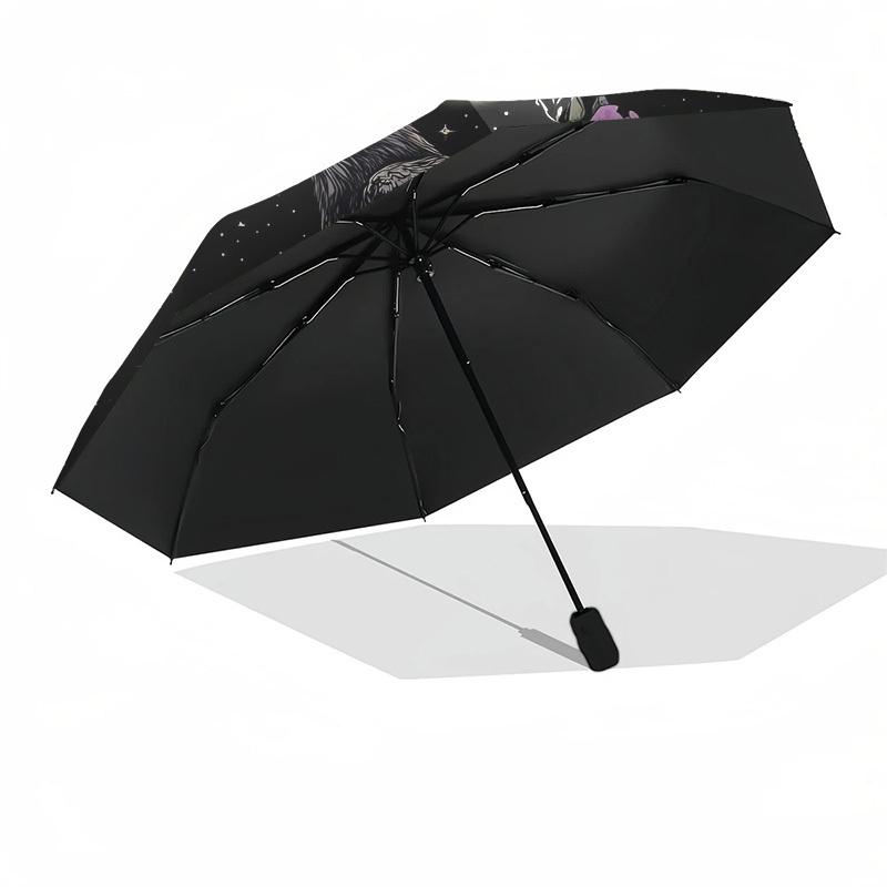 1pc Moonlit Raven with Purple Roses Umbrella with Plastic Handle,Suitable for All Seasons Home Travel Outdoor UmbrellaDD1530