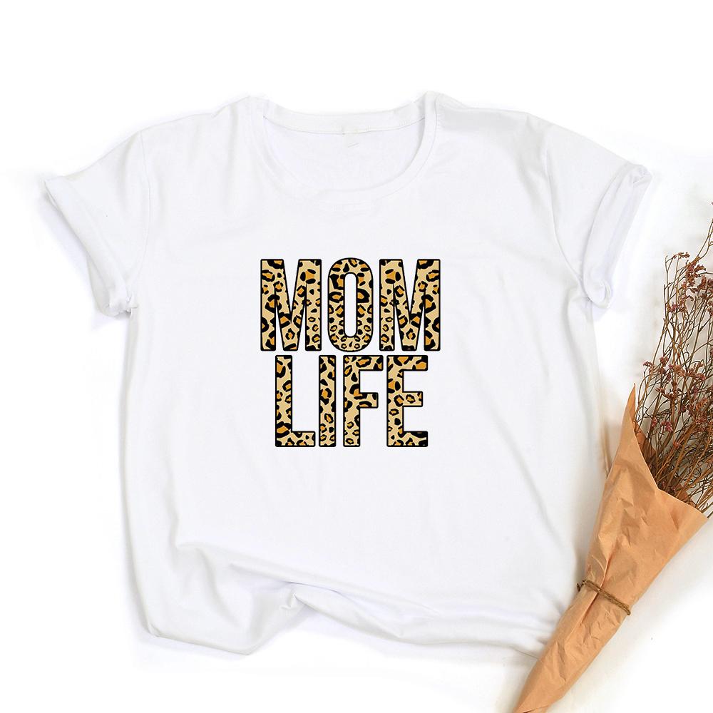Mom Life Leopard Print Women Summer T Shirts Graphic Harajuku Tees Female Short Sleeve Round Neck