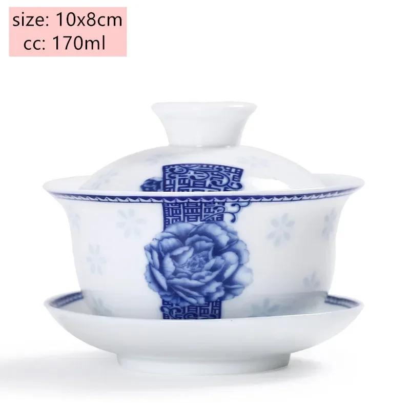 Jingdezhen White Porcelain Gaiwan Tea Cup Blue and White Porcelain Tea Maker Ceramic Handpainted Tea Bowl Tea Set Supplies