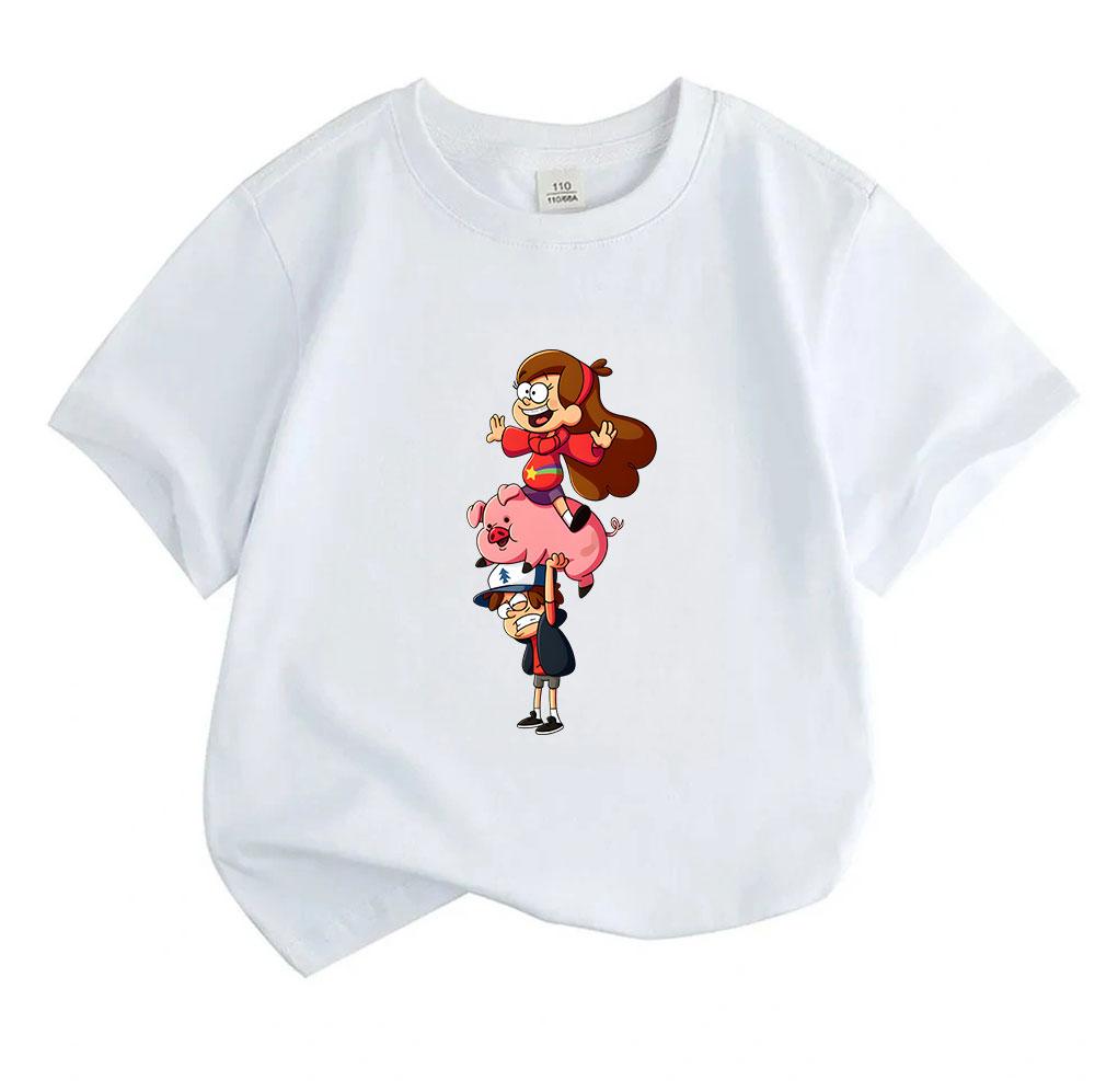 Kids Boys Girls Crew Neck Short Sleeve 100% Cotton T-Shirt Funny Gravity Anime Character Printed Casual Lightweight Breathable Top for Daily Play Wear