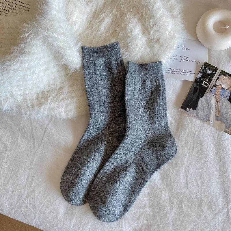 Japanese Autumn And Winter Wool Knee Socks Children'S Cashmere Thickened Medium Tube Stacking Socks Solid Color Stockings Calf Socks