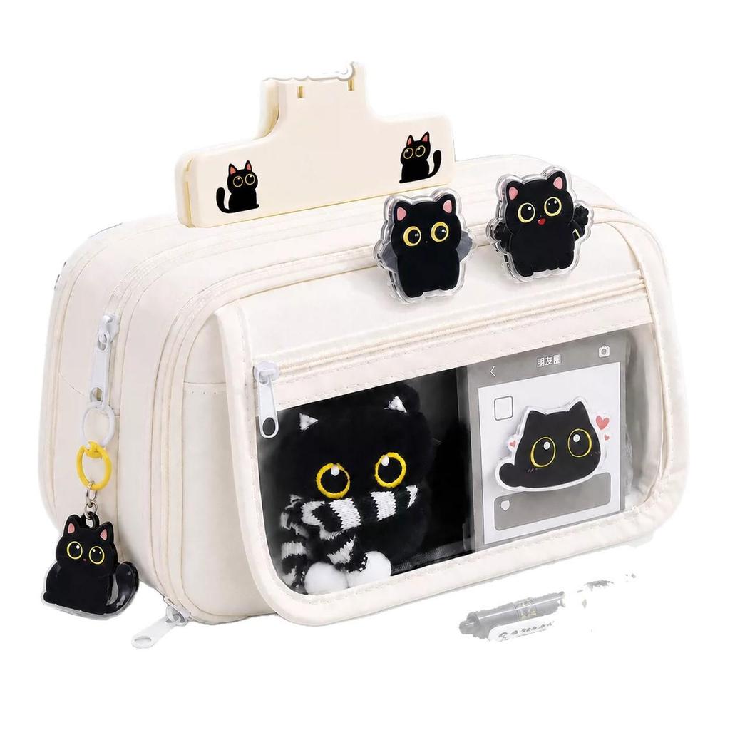 Cute Transparent Cat Pencil Case - 2026 Style, Popular Student Stationery Set with Unique Design
