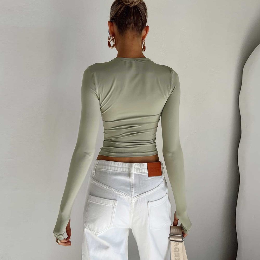 O Neck Long Sleeve Shirt Women Basic Solid TShirt Casual Tank Tops Fashion Crop Top Ladies Tee Sexy Y2k Streetwear