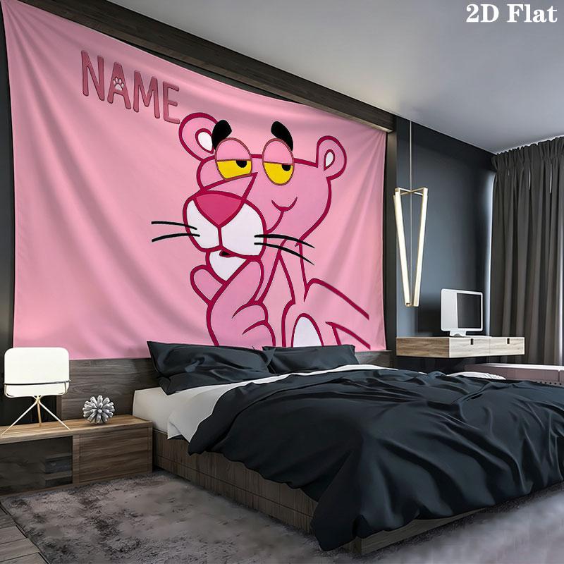 Custom Name,Pink Panther Wall tapestry, aesthetic printed fabric blanket, suitable for bedroom, living room, and home decor.