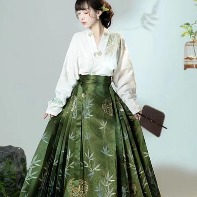 Ternos femininos estampados em bambu estilo dinastia Ming chinês Hanfu