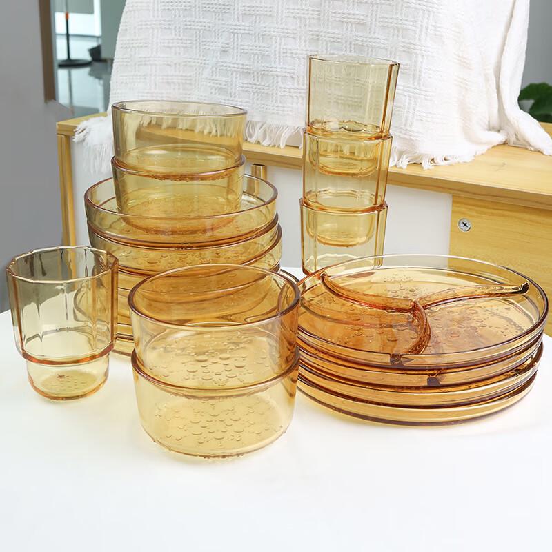 Gaotaibai Amber Snowflake 18-Piece Glass Dinnerware Set