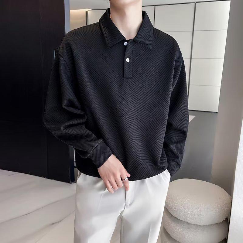 Men's Youthful Lapel Sweatshirt: Trendy Long Sleeve Polo, Stylish Autumn T-Shirt, Versatile Cool Student's Brand Top